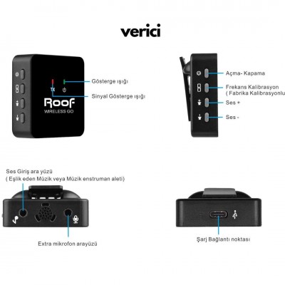 Roof Wireless GO 2 İkili Yaka Tipi Kablosuz Kamera Mikrofonu (Kamera/Telefon)