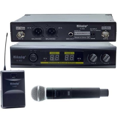 König K-402 Uhf Çift Kanal 1 El + 1 Yaka Mikrofonu
