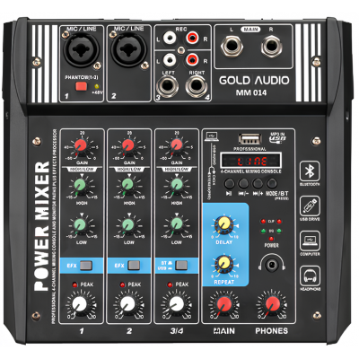 Gold Audio MM-014 4 Kanal Mini Power Mikser 2x100 Watt Efektli